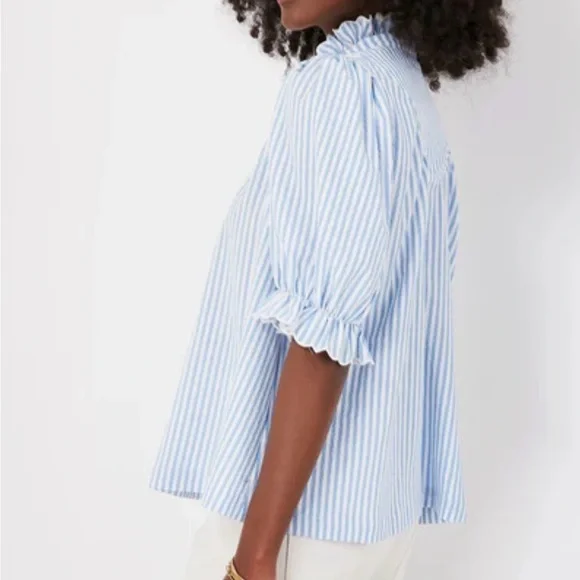 Tuckernuck Pomander Place Flirty Blue Stripe Selena Blouse Still sold on site! M - Picture 8 of 13